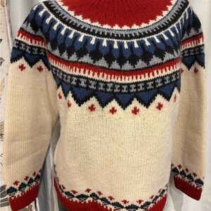 Eddie Bauer Nordic Pattern Crewneck Sweater - Red, Blue, Cream
